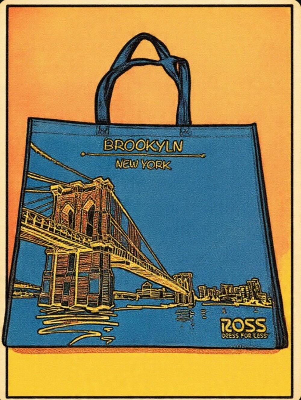 Ross Brooklyn New York Iconic Brooklyn Bridge Reusable Blue Tote Bag
